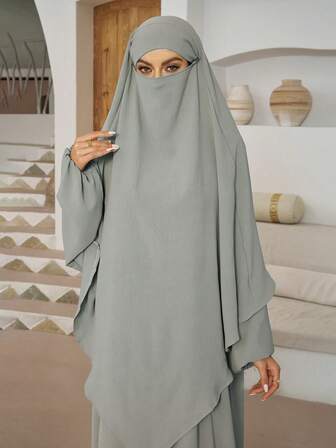 Set de 2 piezas: Khima + Abaya, adecuado para el uso diario y la oración de las mujeres, tela transpirable y amigable con la piel, conjunto de Khimar Hijab, adecuado para el uso diario y la oración de las mujeres, ropa islámica musulmana, adecuada para todas las estaciones