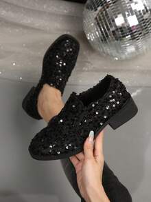 Fashionable Sequin Women's Loafers, -On Flat Casual Shoes, Versatile Spring/Autumn New Style, Suitable For Pregnant Women And Slouchy Wear - Black - View 2