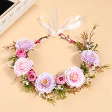 1pc Pink Rose Flower Bohemian Style Bridal Wedding Floral Headpiece, Hawaiian Outfit For Women, Hair Accessories, Coronas, Tiara, Costume Crown