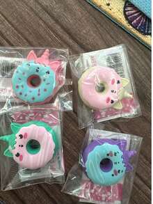 12pcs Random Color Cartoon Donut Shaped Erasers, Cute Student Prizes & Gifts, Creative Cartoon Erasers For Back To School Supplies, Practical, Affordable, Quality First