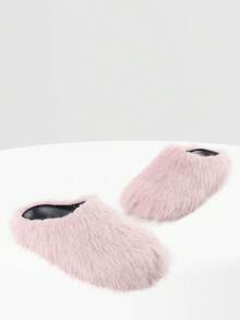 New Womens Faux Fur Slipper Round Toe Fuzzy Fluffy Comfortable Flat Warm Pink Furry Bedroom Slipper Home Slides Shoe Thick Plush Casual Wear Cozy Style Flat Indoor Outdoor All Weather Flat Summer Sandals For Women - 粉紅毛茸茸 - 查看 5