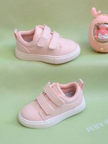 1 Paar rosa PU einfarbige Baby Sportschuhe mit Klettverschluss, modisch, bequem, rutschfest, langanhaltend, leicht, atmungsaktiv, Lauflernschuhe, geeignet für den täglichen Gebrauch