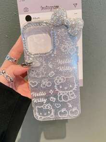 Sanrio 闪亮卡通猫咪手机壳 - 兼容苹果 17 Pro Max/16/15/14/13/12/11，新款蝴蝶结设计