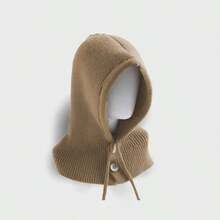 1pc Knitted Hat And Scarf Set, 2-In-1 Thick Neck Warmer Hooded Hat, Autumn/Winter Warm Ear Protection - A - View 12