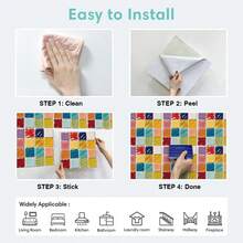 3.93x3.93inch/5.91x5.91inch/7.87x7.87inch, 12pcs Colorful Mosaic Style Peel And Stick Wall Decals, PVC Material Self-Adhesive Wall Stickers, Easy To Apply And Clean, Suitable For Bathroom, Kitchen, Laundry Room, Stairwell Wall Renovation
