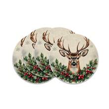 4/6/8 pièces Sets de table de Noël - Série bleue d'hiver de Noël, sapin de Noël, couronne, Père Noël, motif floral, sets de table, lavage à la main uniquement, décoration de table à dîner ronde d'hiver, décoration de cuisine et de salle à manger pour fête - 36 cm