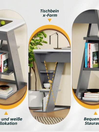 120 50 74 Cm Einfacher Schreibtisch, Schreibtisch Mit Förmiger Halterung, Lagerregal Dry Positionen, Farblich Abgestimmtes In Grau Weiß, Stylish Robust, Wit view 2