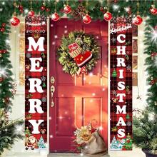 2 Pancartas de Adorno de Navidad Decoracion de Porche, Navideos Decoracion Exterior interior, Letreros para Porche Adornos Navidad Bandera de de jardn 180 * 30cm Merry Chrismas - Feliz navidad - Ver 2