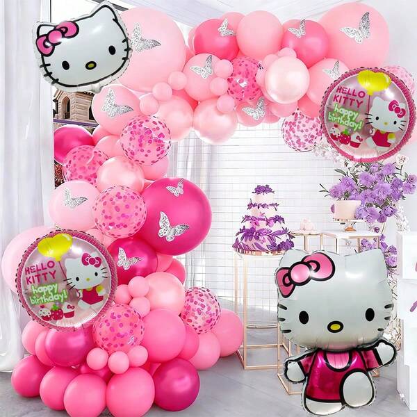 مجموعة ديكور بالونات هالو كيتي من سانريو، مثالية لأعياد الميلاد وعيد الشكر والاحتفالات بالكريسماس والأعراس