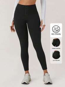 Yefecy 女士高腰高压缩紧身裤 - 收腹提臀塑形运动裤 - 黑色 - 查看 1