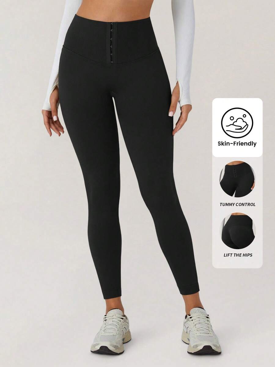 Yefecy 女士高腰高压缩紧身裤 - 收腹提臀塑形运动裤 - 黑色 - 查看 1