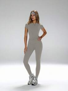 FWH Figure-Flattering,Versatile Wear,Tummy Control & Leg-Lengthening Effect ,Ideal For Yoga, Workouts Or Casual Outfits,Women's Yoga Outfit Set,High Waisted Workout Pants Set,Slimming Activewear 2 Piece,Tummy Control Yoga Clothes,Lim-Fit Round Neck Tee & High-Waisted Yoga Pants,Women's Fashion Essential 2-Piece Set