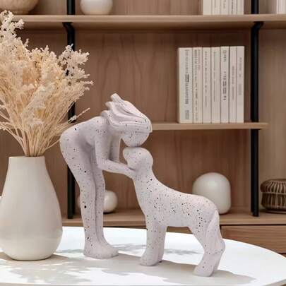 1 peça de arte em resina da amizade entre menina e cachorro, estátua de uma menina com seu cachorro, lembrança do vínculo deles, lindo presente de decoração para casa para quem compartilha amizade, decoração de quarto, lembrança de uma menina carregando seu fiel animal de estimação como companheiro, enfeite para ambientes internos e externos, decorações de Natal