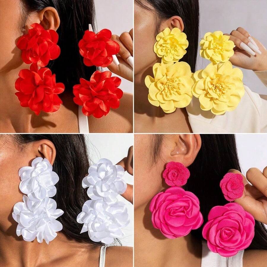 1pc Fresh Multi-Colored Flower Earrings For Women, Gentle Wind Simulation Flower Earrings, Spring And Summer French Niche Earrings, High-End Sense - 27843-6-黃色 - 查看 1