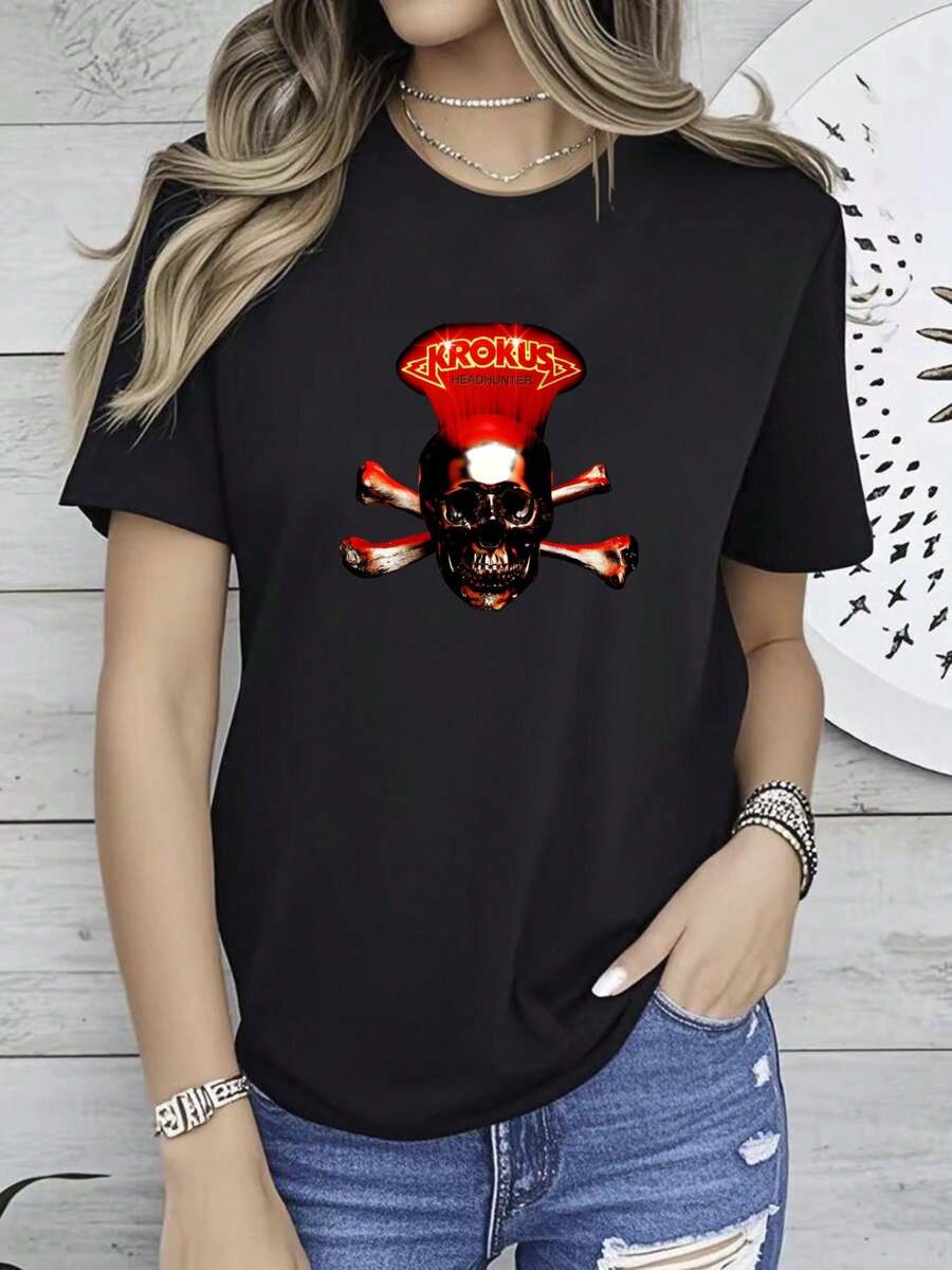 180g pure Cotton Krokus Band Tour 2025 For Fan S to 5XL T shirt MD414 female Stylish Casual women streetwear Print Round Neck Short Sleeve Breathable Top For Everyday Wear graphic Unisex Soft Comfortable T-Shirt For Women Casual Summer Stretched Slightly - Negro - Ver 1
