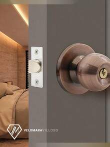 Cerradura Chapa Perilla 2 Piezas Puerta Recamara Dormitorio Pomo Laton Antiguo Accesorios Hogar Casa - Café integral - Ver 2