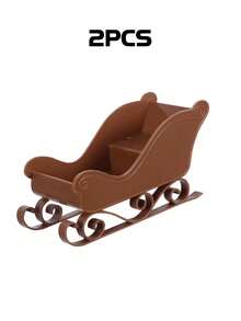 2pcs/1pc Santa's Sleigh Miniature Landscape Display Decoration Gift, Snowman Reindeer Sleigh Container Suitable For Christmas, Christmas Eve, Theme Party, Shopping Mall, Home Decor, Surprise Gift For Loved Ones, Friends, Perfect Party Favor