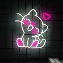 Letrero de neón de gato y luna, luz de noche de anime personalizada, decoración de pared de lámpara de gato, señal de luz de neón de gato de dibujos animados para decoraciones de fiesta de cumpleaños, luz de neón con alimentación USB para decoración del hogar, sala de juegos, dormitorio, habitación de niños, decoración de fondo, regalo de Navidad, fácil de colgar.