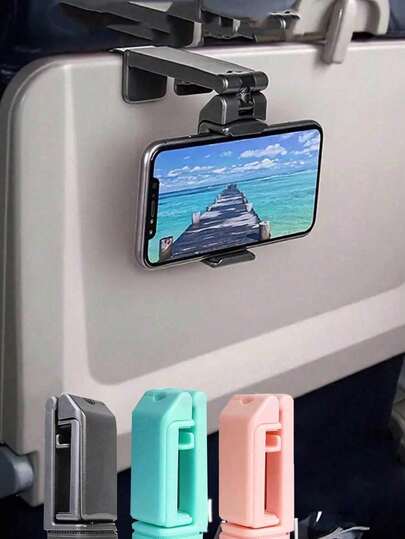 1pc Airplane Flight Phone Holder, Portable Travel Stand Desk Flight Foldable Adjustable Rotating Selfie Hold Train Seat Mount, Adjustable Travel Phone Holder, 360° Rotating Desk Phone Clip,Compact Design, Airplane Seat, High-Speed Rail, Trunk Rod, Kitchen Cabinet Compatible - Durable Plastic Construction, Portable Foldable Phone Hook, Universal Phone Holder For Cell Phones, Travel, Home, Office.