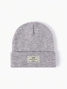 1pc Unisex Stretchy Knit Beanie Hat, Fashionable Street Style Hip Hop Hat With Fabric Label, Y2K Cuffed Skull Cap, Autumn/Winter - Knitted Hat - View 21