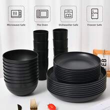 [Unbreakable Dinnerware Set] 16pcs Unbreakable Wheat Straw Dinnerware Set | Service For 4, Large Size Modern Dish Set-Plate/Dessert Plate/Bowl/Cup, Dishwasher, Lightweight Tableware, Perfect For Camping, Everyday Use & Gifts For Men - 黑色 - 查看 1