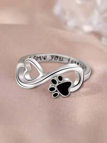 1pc 925 Sterling Silver Classic Hollow Heart & Dog Paw Design Ring, Suitable For Daily Wear, Festivals, Parties, Autumn/Winter, Unisex, Great Gift For Valentine's Day, Christmas Or Birthday