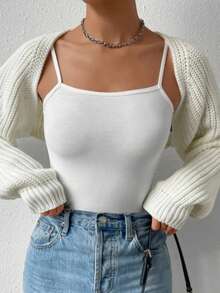 Apperloth A Y2K Street Daily Casual Batwing Sleeve Shrug Crop Cardigan Open Front Coat