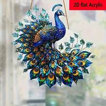 Captor de lumini 2D plat în formă de păun - cu decor cu lanț agățat, nu necesită electricitate - decorațiune elegantă pentru casă, birou, grădină, curte - cadou perfect pentru iubitorii de păsări, casă nouă, nuntă - decor cu animale în stil boem, efect de vitraliu albastru-verde-auriu, design de captare a luminii, 2D plat