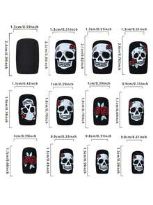 24pcs Halloween Nail Stickers, Matte Black Rose Skull Square Nail Art Stickers, Includes 1 Nail File And 1 Jelly Gel Nails Nail Supplies - Multicolor - View 6
