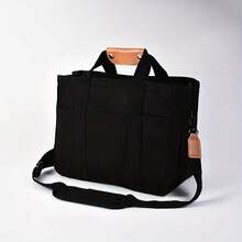 Large Capacity Multi-Pocket Shoulder Bag With Compartments, Multifunctional Tote, Durable Handles - màu đen - Xem 3