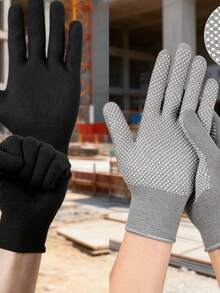 زوجان من قفازات الحماية من العمل - زوج واحد من القفازات السوداء بدون غرز + زوج واحد من القفازات ذات نقاط، سميكة، مقاومة للتآكل، مضادة للانزلاق، تنفس، إكسسوارات للشتاء