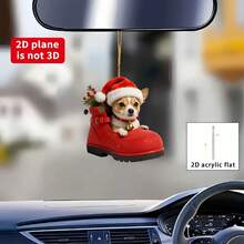 Ornement d'arbre de Noël en acrylique charmant - Botte rouge avec design de chiot, parfait pour la décoration de vacances, l'accrocher à un sac à dos et les accessoires de voiture. Décorations de Noël à la maison, cadeaux de Noël, décorations de Noël - Multicolore - Voir 3