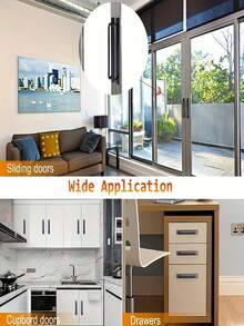 黑色免提滑动门把手，适用于车库门和衣柜门