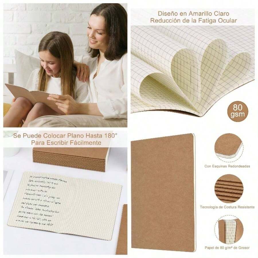 Paquete de 12 Cuaderno A5 de Dibujo Libretas de Notas de Kraft Bloc de Notas A5 para Dibujar, 60 Pginas/ 30 Hojas para Nios, Estudiantes y Oficina Cuadriculado - Cuadriculado - Ver 1
