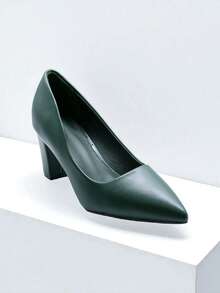 Solid Color Commuter Business PU Leather High Heels, Suitable For Holidays, Parties, Office - Green - View 3