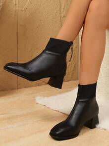 Jesień/zima 2025 Nowe, vintage'owe, grube, patchworkowe, dzianinowe, smukłe buty na średnim obcasie z zamkiem błyskawicznym z tyłu dla kobiet