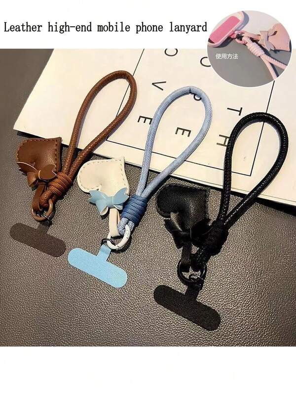 1pc Bestselling Heart-Shaped Leather Bow Lanyard, Suitable For Phone, Bag, Key Chain