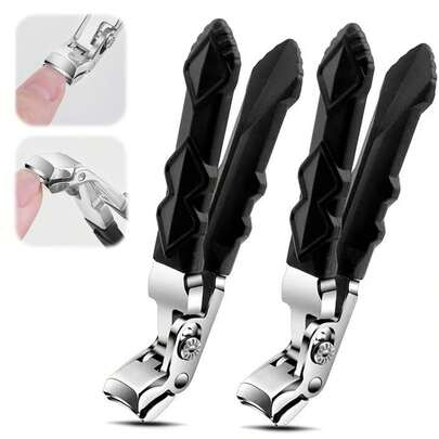 2 pezzi di Tagliaunghie neri con manico lungo, non per unghie incarnite, per anziani con unghie spesse, tagliaunghie professionali ergonomici e robusti con testa curva e angolata, adatti per uomo e donna