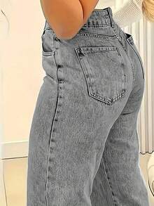 Women's Solid Color Casual Straight Jeans,Mid-Rise Wide Leg Jeans – Versatile Denim Pants For Women, Everyday & All-Season Wear - Grey - View 4
