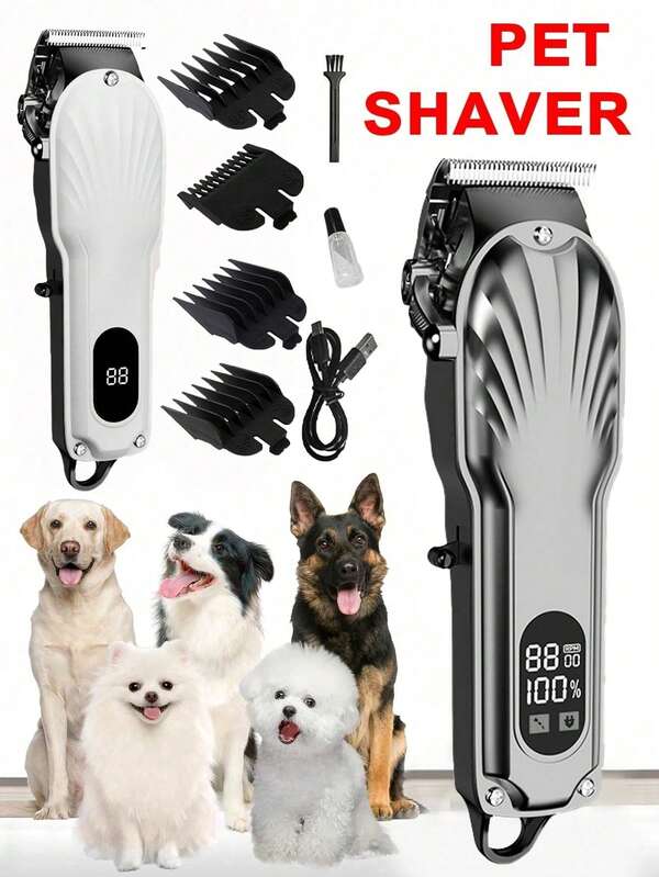 1pc Pet Electric Hair Clipper With Digital LED Display, Low Noise, Professional Cat Dog Grooming Trimmer Kit, Suitable For Indoor And Outdoor Use, Rechargeable Dog Hair Clipper, Cordless Dog Grooming Set, Cat Hair Trimmer, Pet Grooming Tools