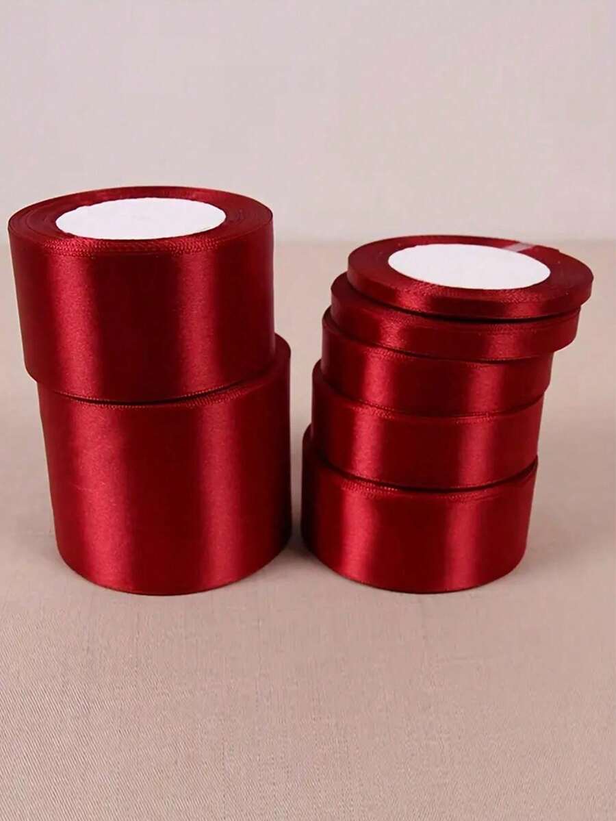 22 Yards Burgundy Satin Ribbon, Burgundy Satin Silk Ribbon, Suitable For Gift Wrapping, Making Bows, Bouquets, Wreaths, DIY Crafts, Sewing Projects, Baby Showers And Wedding Parties - Multicolor - View 1