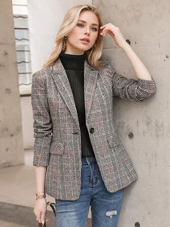 2025 Nuova Giacca Blazer Casual in Lana Scozzese Stile Coreano per Autunno/Inverno, Elegante Stile Britannico