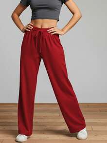 Modern Chic Plain Wide Leg Sweatpants With A Comfortable Structured Fit - Đỏ - Xem 8