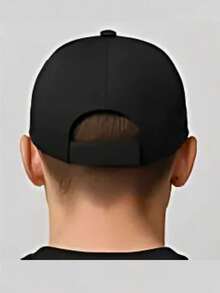 Men's Cotton Baseball Cap With Curved Brim, Casual Street Style, Dad Hat With Faux Print Detail - Black - View 3
