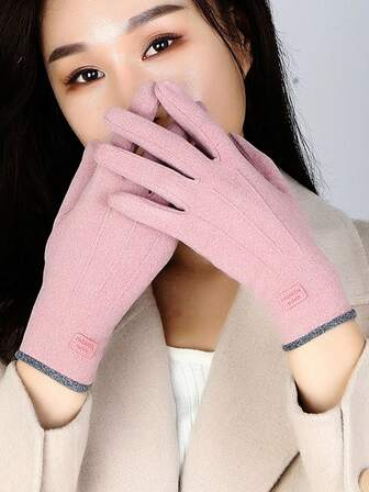 1 par de guantes finos de mujer de felpa, cálidos, a prueba de viento y compatibles con pantalla táctil para otoño/invierno, adecuados para conducir, actividades al aire libre, ciclismo, motocicleta