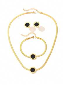 Elegant Roman Style Decorative Stainless Steel Jewelry Set For Women -4 Piece Set Fashion Autumn Collection With Necklace, Earrings And Bracelet