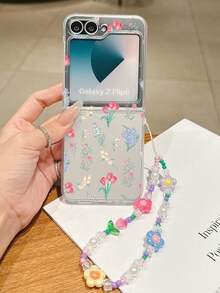 1 pezzo Custodia pieghevole per telefono in materiale PC alla moda e semplice, con elementi floreali a schermo intero, abbinata a un braccialetto dello stesso colore, per proteggere e prevenire la caduta: compatibile con Samsung Galaxy Z Flip 3/Z Flip 4/Z Flip 5/Z Flip 6/Z , OPPO Find N3 Flip, Razr 50 Ultra, Razr 60 Ultra, Razr 60, MIX Flip, Galaxy Z Flip7 FE. Portachiavi e cordino inclusi.