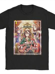 Uma Musume Symboli Rudolf T-Shirt Men's Cotton Tops Novelty Round Neck Short Sleeve - Black 1 - View 1