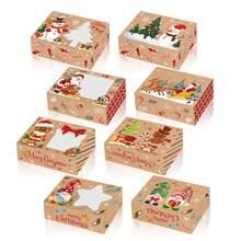 Cutie cadou de Crăciun pentru fursecuri, 12/24 buc, cu fereastră, forme mari de copt rezistente la ulei, în stil brutărie, cu imprimeu de turtă dulce și om de zăpadă, potrivită pentru petrecerea de Crăciun, nunta, ziua de naștere