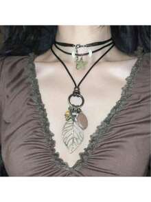 Vintage Versatile Western Style Long Double Layer Necklace New Forest Style Literary Layered Bohemian Sweater Chain - 鏤空樹葉民族風項鍊 - 查看 3